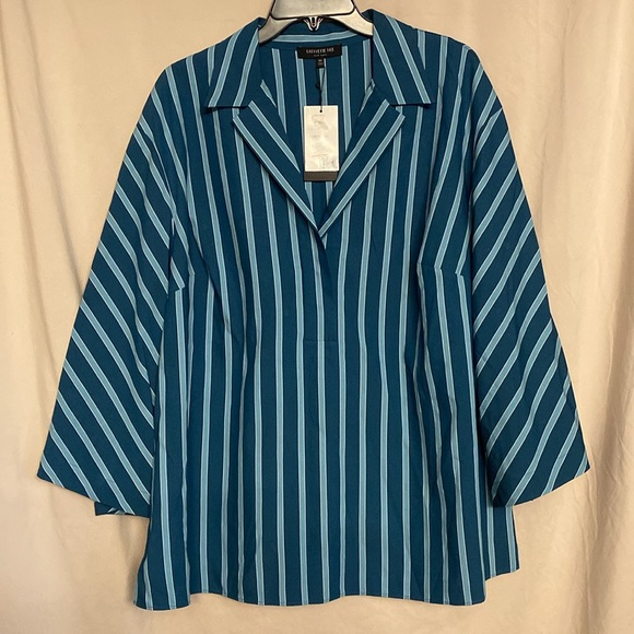 NWT Lafayette 148 New York Maryana Top Size 2X Color Pacific Multi Teal - Picture 2 of 8